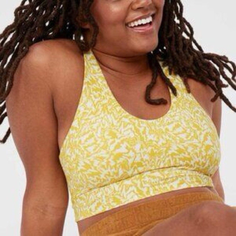 Aerie yellow and White Patterned Sports Bra